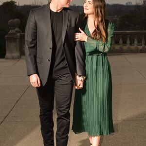 Zara Black Blazer and Green Dress Ensemble